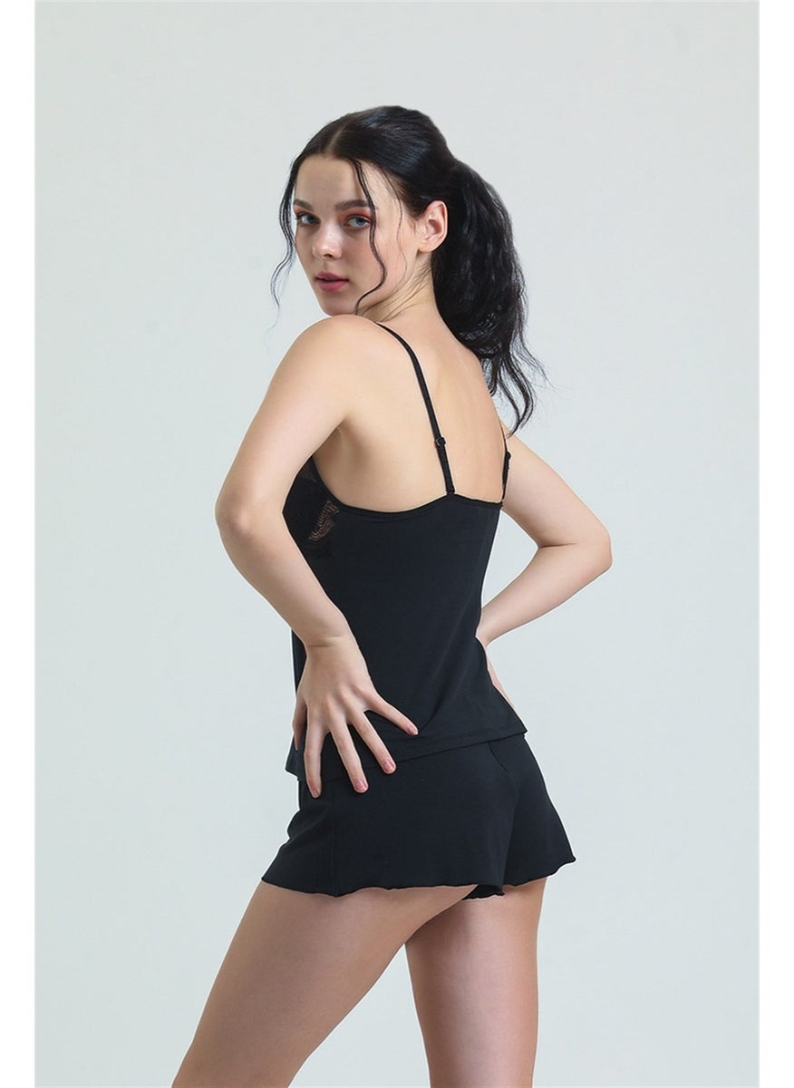 Magic Form 17378 Women's Lace Modal Rope Suspended Shorts Set-Black  - Image 3