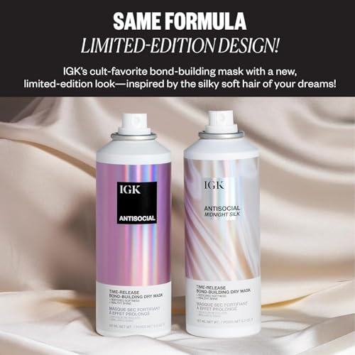 IGK Hair Treatment Full Size Set Antisocial Dry Hair Mask Good Behavior Spirulina Spray Overnight BondBuilding Keratin Like Smoothing Spray Set of 2 New and Improved Scent - Image 3