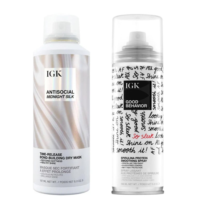 IGK Hair Treatment Full Size Set Antisocial Dry Hair Mask Good Behavior Spirulina Spray Overnight BondBuilding Keratin Like Smoothing Spray Set of 2 New and Improved Scent - Image 2