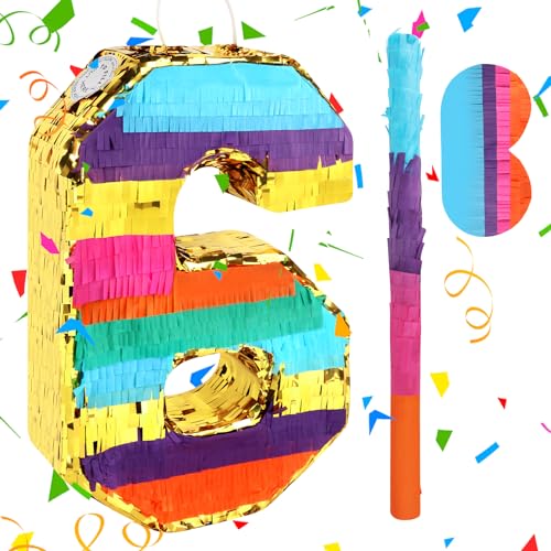Adecortalk Rainbow Number 6 Pinata for 6th Birthday Party Decorations Fiesta Centerpieces Kids Anniversary Celebrations Birthday Party Supplies 161 x 106 x 3 Inches - Image 1