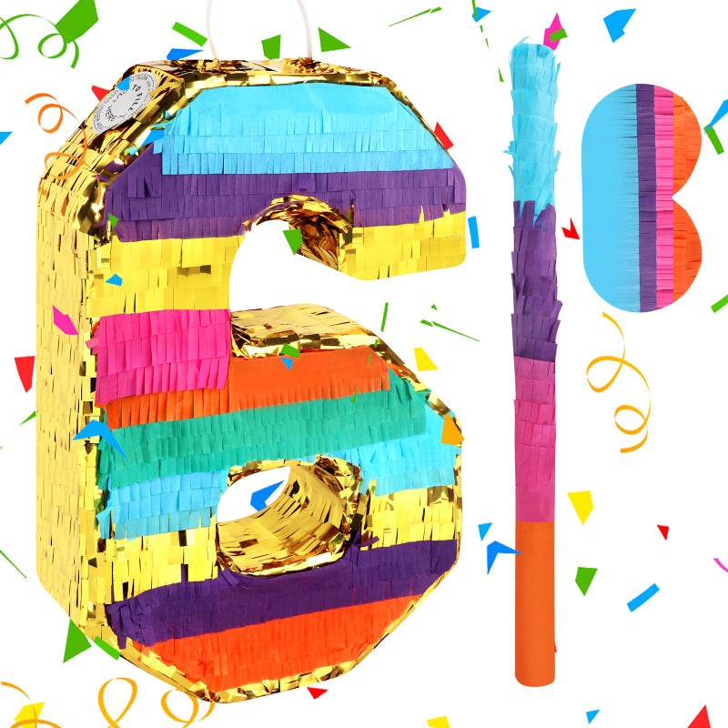 Adecortalk Rainbow Number 6 Pinata for 6th Birthday Party Decorations Fiesta Centerpieces Kids Anniversary Celebrations Birthday Party Supplies 161 x 106 x 3 Inches - Image 2