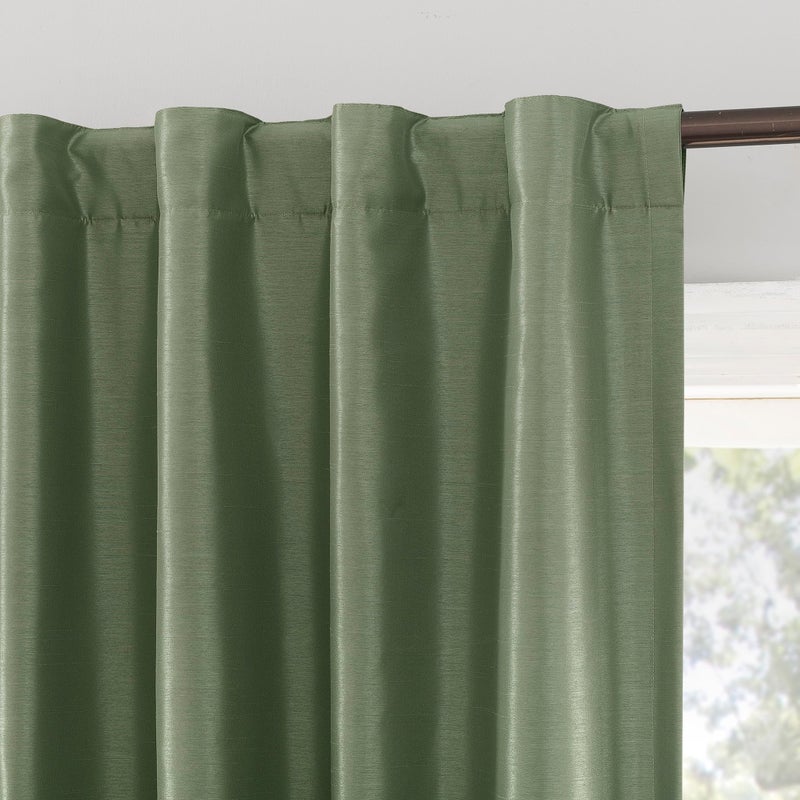 Sun Zero Greyson Faux Dupioni Silk Thermal Extreme 100% Total Blackout Back Tab Curtain Panel, Moss Green, 50" W x 84" L (1 Panel) - Image 3