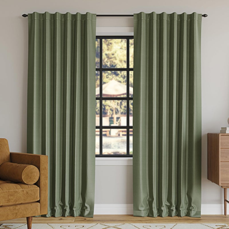 Sun Zero Greyson Faux Dupioni Silk Thermal Extreme 100% Total Blackout Back Tab Curtain Panel, Moss Green, 50" W x 84" L (1 Panel) - Image 1