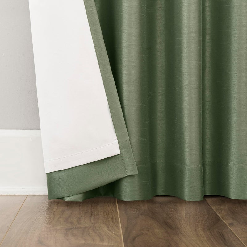 Sun Zero Greyson Faux Dupioni Silk Thermal Extreme 100% Total Blackout Back Tab Curtain Panel, Moss Green, 50" W x 84" L (1 Panel) - Image 5