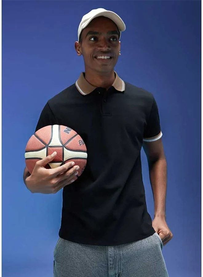 Veirdo Veirdo Pure Cotton Regular Fit Black Half Sleeve Polo T-Shirt For Men