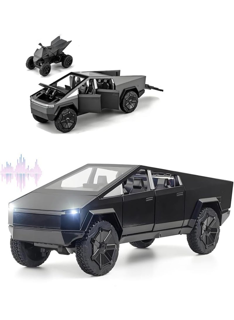 MAGIC VAULT 1:24 Cybertruck Diecast Toy with Cyberquad Bike – Alloy Metal Pickup Truck for Boys, Girls, Adults – Sound, Lights, Openable Doors – Gift Model for Kids Age 6+, Collectible Car (Black) - Image 1