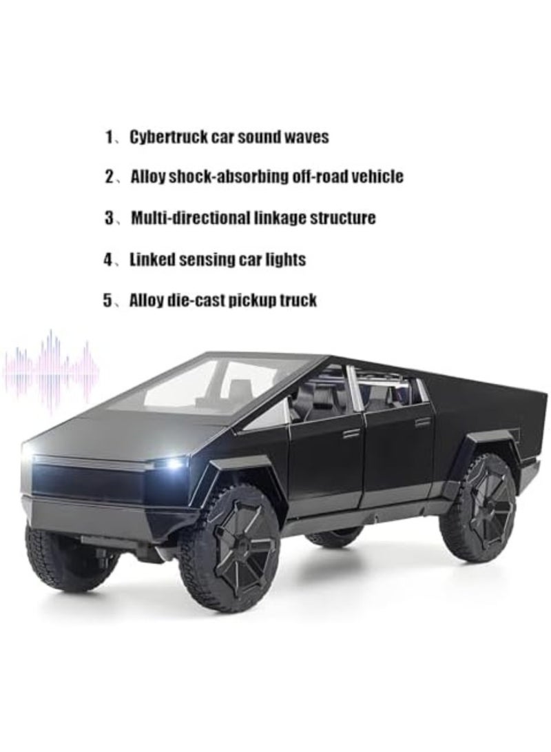 MAGIC VAULT 1:24 Cybertruck Diecast Toy with Cyberquad Bike – Alloy Metal Pickup Truck for Boys, Girls, Adults – Sound, Lights, Openable Doors – Gift Model for Kids Age 6+, Collectible Car (Black) - Image 2