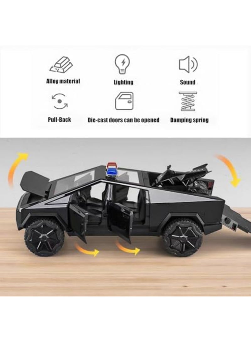 MAGIC VAULT 1:24 Cybertruck Diecast Toy with Cyberquad Bike – Alloy Metal Pickup Truck for Boys, Girls, Adults – Sound, Lights, Openable Doors – Gift Model for Kids Age 6+, Collectible Car (Black) - Image 3
