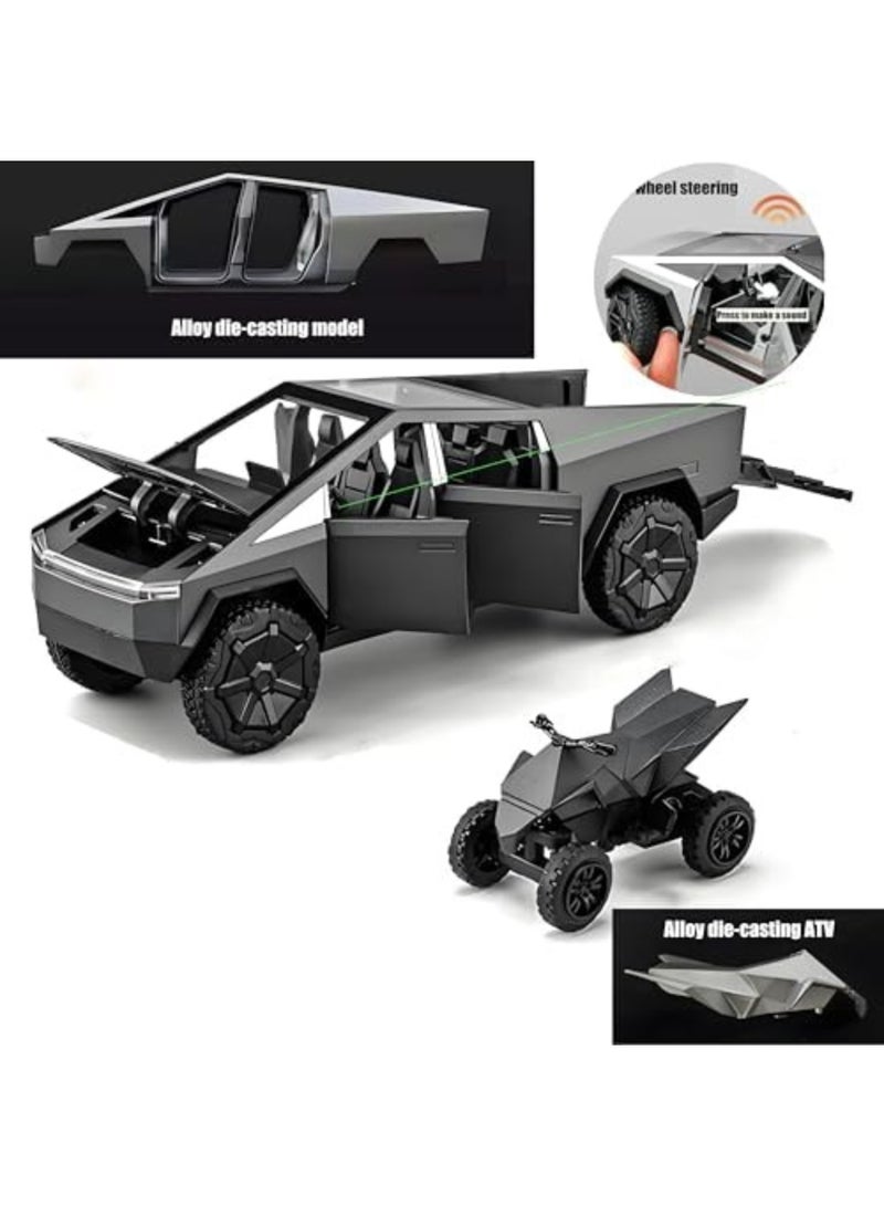 MAGIC VAULT 1:24 Cybertruck Diecast Toy with Cyberquad Bike – Alloy Metal Pickup Truck for Boys, Girls, Adults – Sound, Lights, Openable Doors – Gift Model for Kids Age 6+, Collectible Car (Black) - Image 4