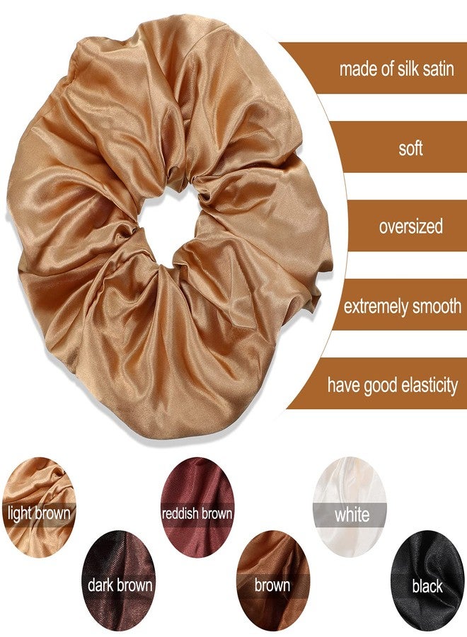 Chuangdi 6 Pieces Big Satin Scrunchies for Women, Jumbo Silk Scrunchies Thick Elastic Jumbo Hair Tie(White, Red Brown, Black, Light Coffee, Dark Coffee, Brown) - Image 3
