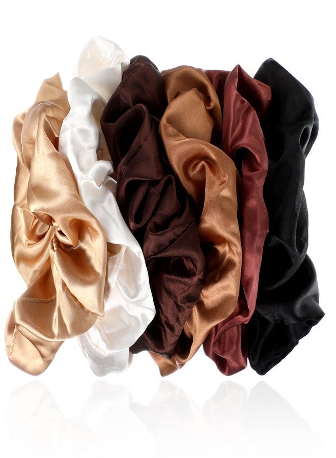 Chuangdi 6 Pieces Big Satin Scrunchies for Women, Jumbo Silk Scrunchies Thick Elastic Jumbo Hair Tie(White, Red Brown, Black, Light Coffee, Dark Coffee, Brown) - Image 5
