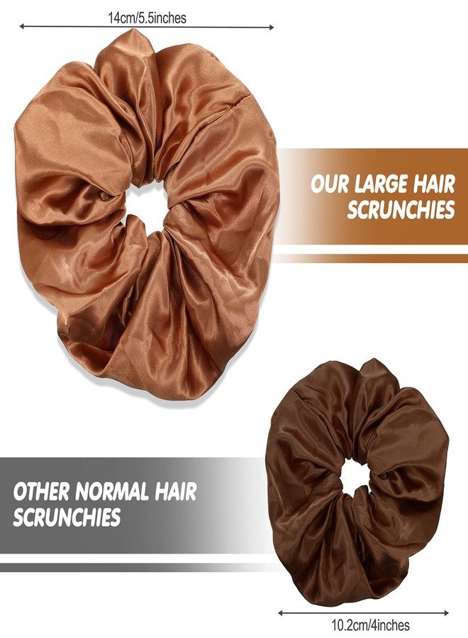Chuangdi 6 Pieces Big Satin Scrunchies for Women, Jumbo Silk Scrunchies Thick Elastic Jumbo Hair Tie(White, Red Brown, Black, Light Coffee, Dark Coffee, Brown) - Image 2