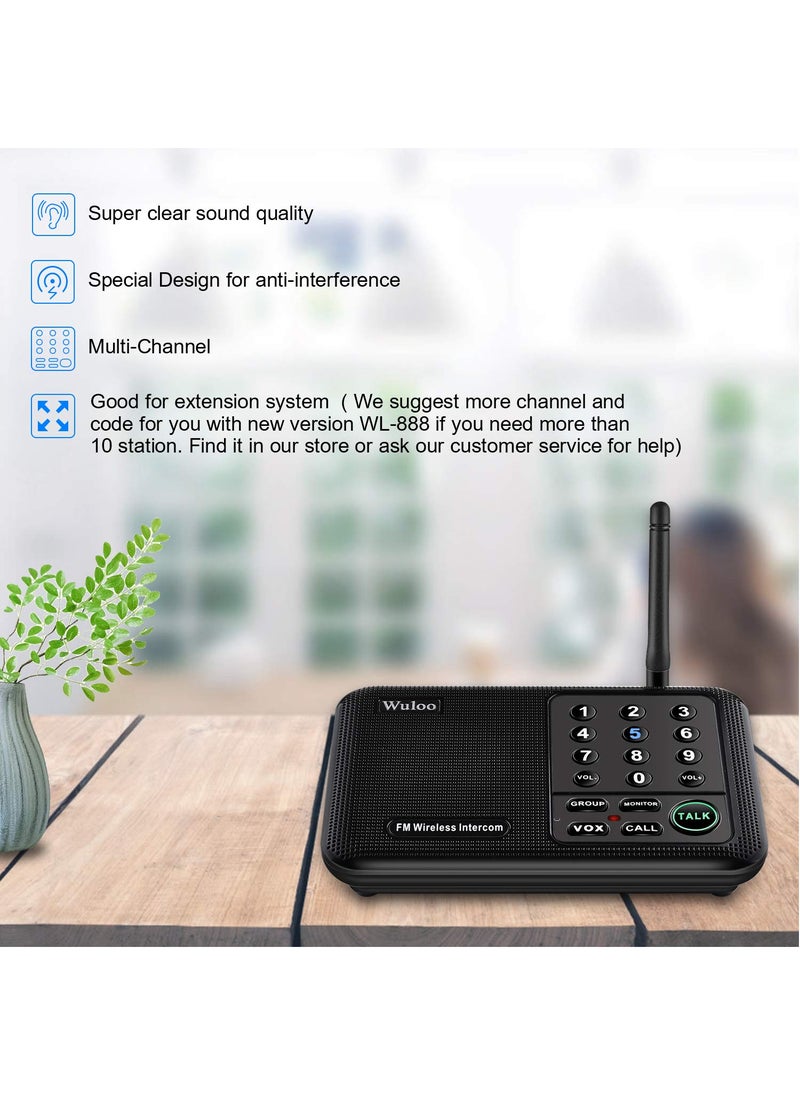 Wuloo Wuloo Intercoms Wireless for Home 5280 Feet Range 10 Channel 3 Code, Wireless Intercom System for Home House Business Office, Room to Room Intercom, Home Communication System (4 Units Set, Black)  - Image 2