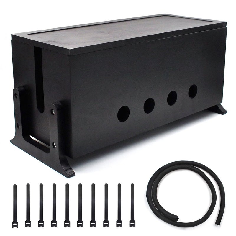 Itvexeme Large Cable Management Box, Wood Cord Hider Box & Organizer for Power Strip Hider Cable Storage for Office, TV Wires, Desk Cord Organizer, 14.2" x 6" x 6.3", Black, Wood - Image 1