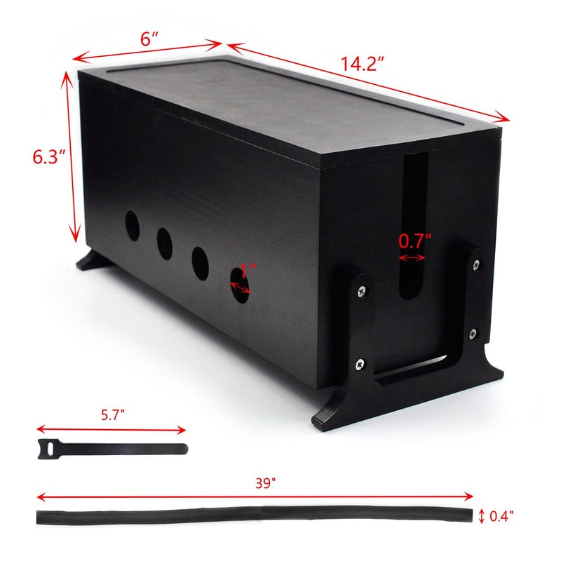 Itvexeme Large Cable Management Box, Wood Cord Hider Box & Organizer for Power Strip Hider Cable Storage for Office, TV Wires, Desk Cord Organizer, 14.2" x 6" x 6.3", Black, Wood - Image 3