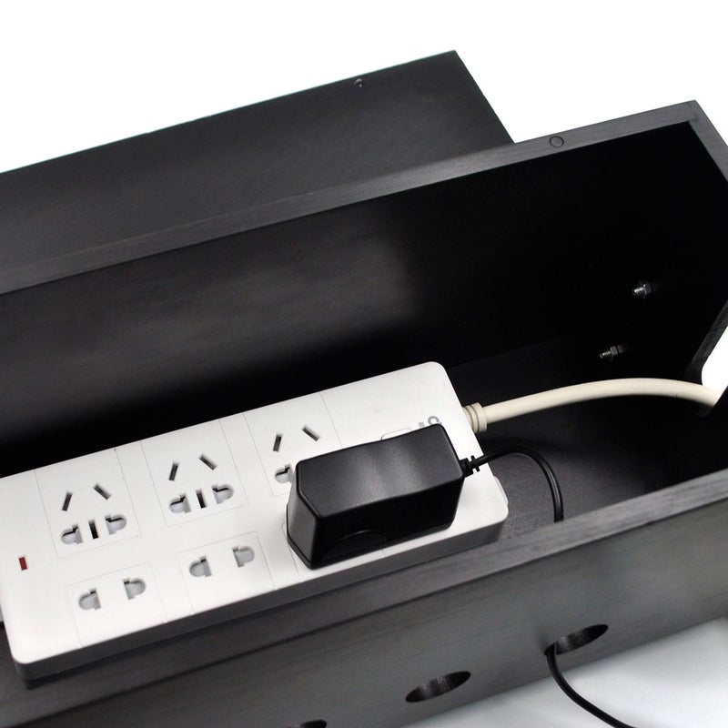 Itvexeme Large Cable Management Box, Wood Cord Hider Box & Organizer for Power Strip Hider Cable Storage for Office, TV Wires, Desk Cord Organizer, 14.2" x 6" x 6.3", Black, Wood - Image 4