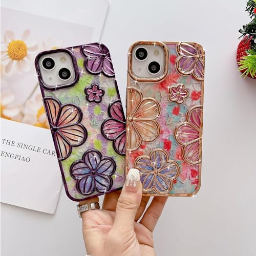 mobistyle Compatible with iPhone 15 Plus Phone Case Plating Bling Colorful Floral 3D Clear Cover Soft TPU Camera Protection Shockproof Back for Women Girls iPhone Case (Gold Electroplating Floral) - Image 5