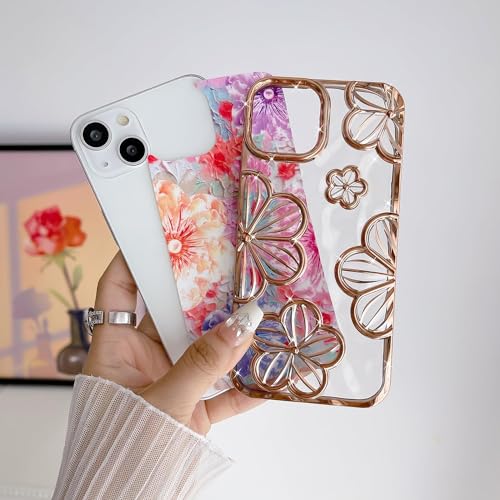 mobistyle Compatible with iPhone 15 Plus Phone Case Plating Bling Colorful Floral 3D Clear Cover Soft TPU Camera Protection Shockproof Back for Women Girls iPhone Case (Gold Electroplating Floral) - Image 4