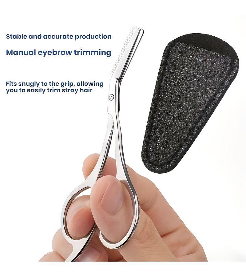 1 Piece Silvery Eyebrow Trimming Scissors Set With Safety Leather Case And Fine Comb For Salon Precision - Image 3
