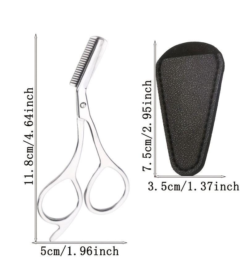 1 Piece Silvery Eyebrow Trimming Scissors Set With Safety Leather Case And Fine Comb For Salon Precision - Image 2