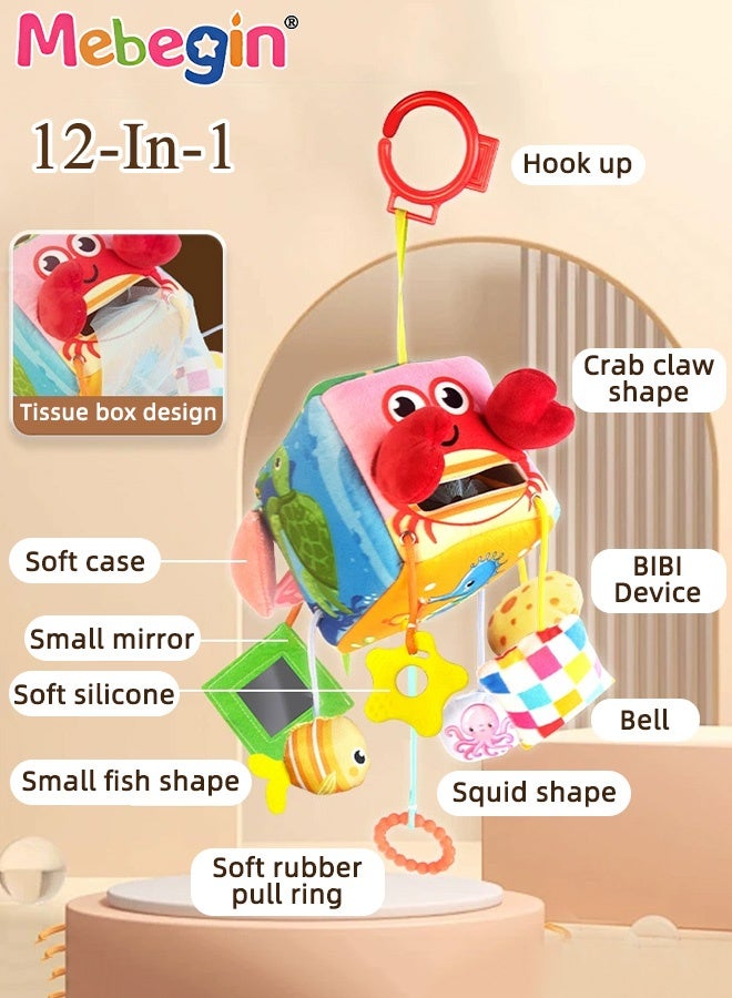 MEBEGIN Baby Car Seat Toys, Crib and Stroller Hanging Crab Attachment with BB Device, Mirror and Teether, Travel Comfort Toy for Newborn, Sensory Learning Toy  - Image 3