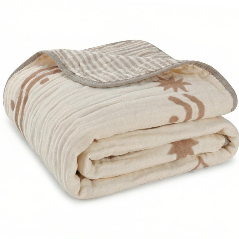 HardNok Ultra Soft Muslin Baby Blanket - Made with Organic Cotton, Reversible Rainbow Print & Coffee Striped Jacquard, Swaddle & Crib Quilt, 43x43 Inches (Rainbow Border) - Image 1