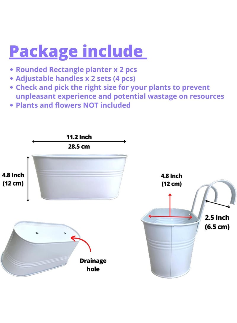 GOGOGO Rail Planters for Outdoor (2 Pack, 11.2 Inch) White Metal Iron Hanging Flower Pots, Strawberry Planter Deck Railing Fence Bucket Wall Mount Window Box Plant Holder with Hooks Porch Decor - Image 4