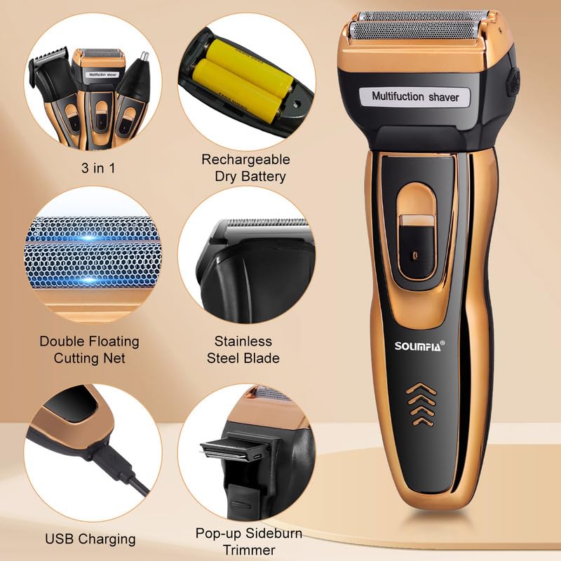 SOLIMPIA HT-6273 3-in-1 Rechargeable Shaver Hair Clipper & Nose Trimmer Set, Beard & Moustaches Hair Machine Hair Clipper, Shaver & Nose Trimmer with Precision Blades - Image 2