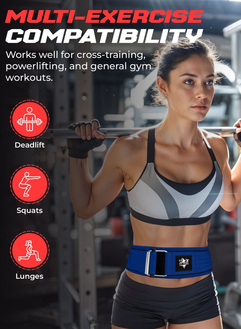 FIT TRIBE Weight Lifting Belt, Self-Locking Adjustable Gym Belt, Powerlifting & Strength Training Lumbar Support, Durable Nylon Belt for Men & Women Fitness Workouts (Blue) - Image 3