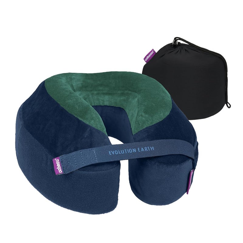 Cabeau Best Neck Pillow for Travel Evolution Earth Deluxe 360 Head Neck and Chin Support for Sleeping Sustainable Memory Foam Removable Washable Cover with Compact Carrying Case Terra