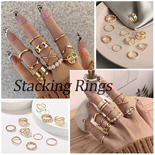 YEEZII 68 Pcs Gold Knuckle Rings Set for Women, Stackable Boho Joint Finger Midi Rings Silver Hollow Carved Crystal Stacking Ring Pack - Image 5