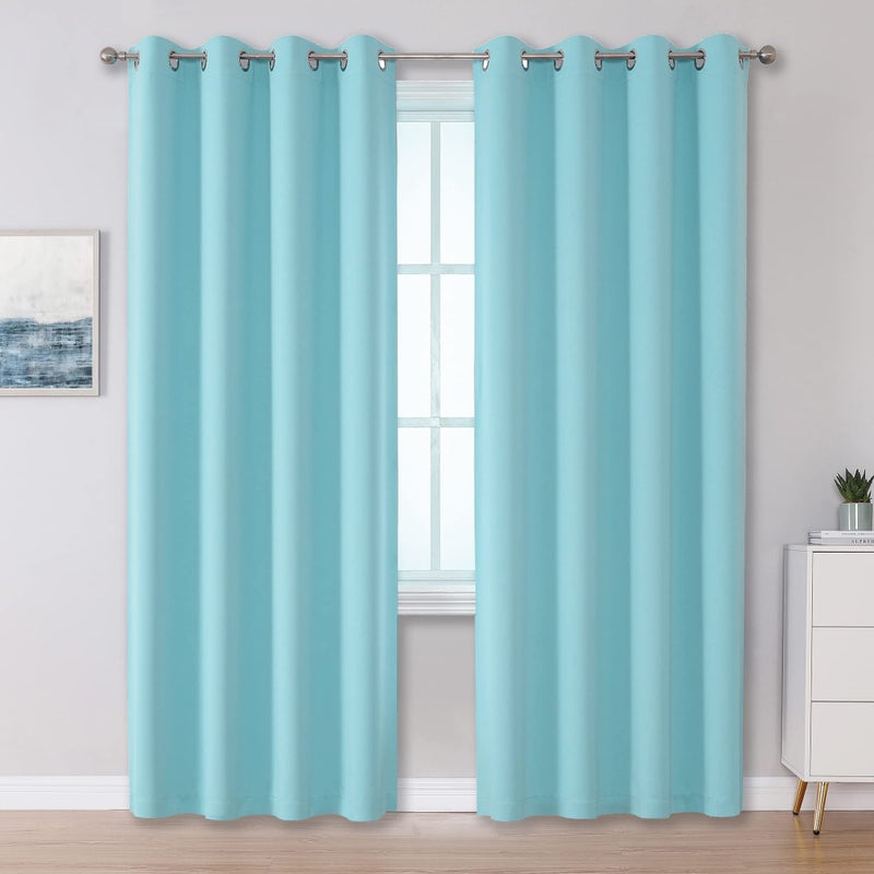 DUALIFE Aqua Curtains for Living Room Bedroom Light Blocking Window Curtains Triple Weave Room Darkening Curtain Panels Thermal Insulated Grommet Top 52X96