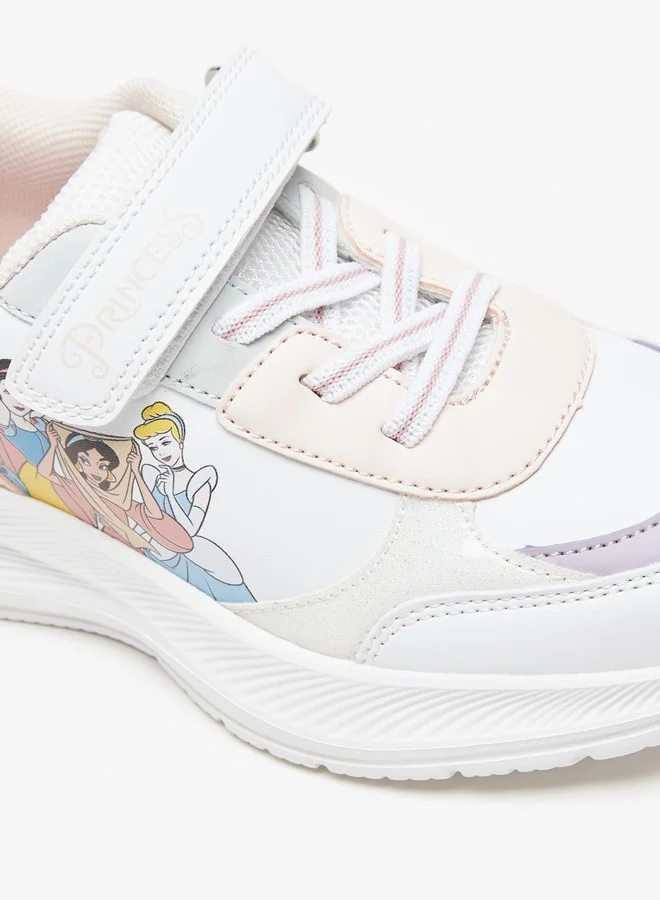 ديزني Girls Princess Print Sneakers With Hook And Loop Closure