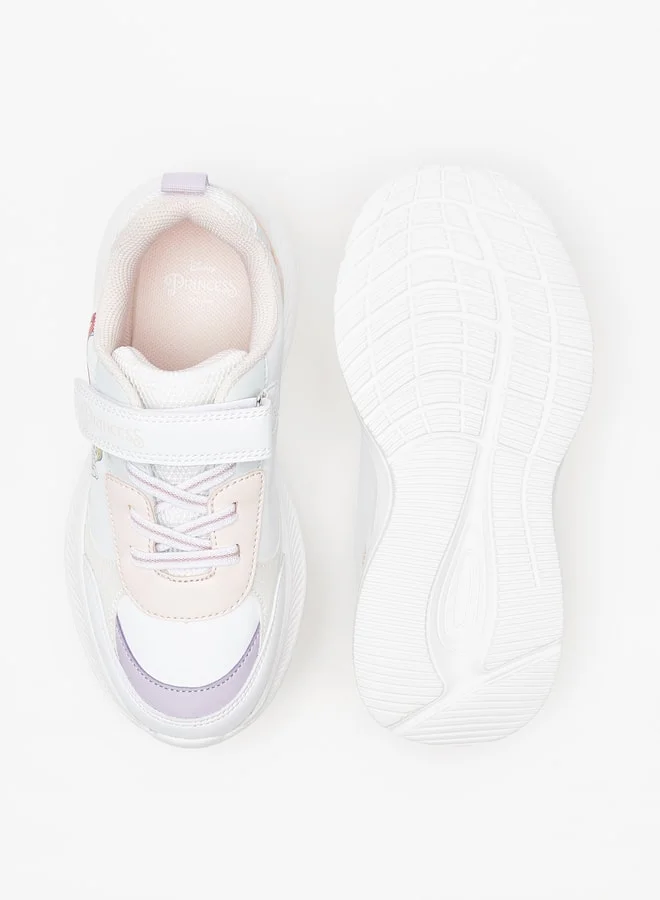 ديزني Girls Princess Print Sneakers With Hook And Loop Closure