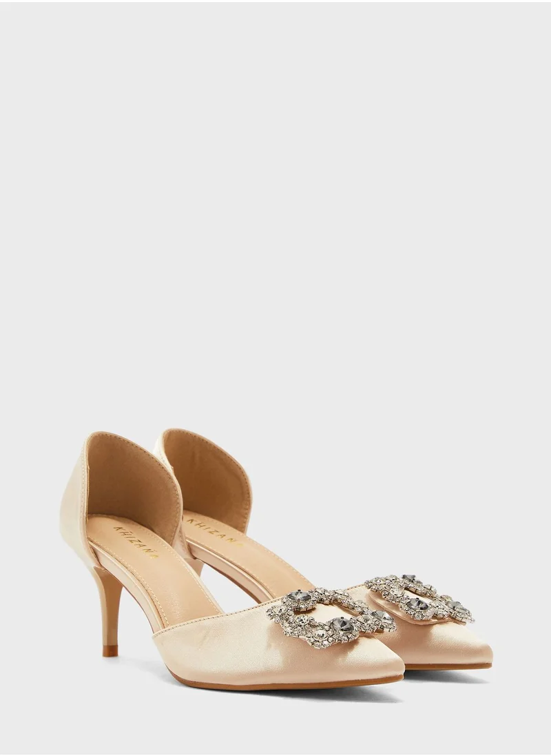 Khizana Jewelled Flower Buckle Pointed Pump
