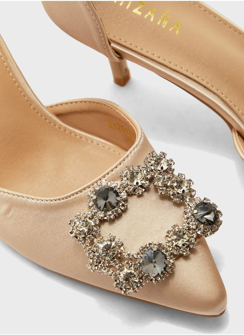 Khizana Jewelled Flower Buckle Pointed Pump