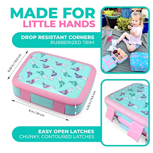Kinsho Bento Lunch Box for Kids Toddlers, 5 Portion Control Sections, BPA Free Removable Plastic Tray, Pre-School Kid Toddler Daycare Lunches, Snack Container Ages 3 to 7 (Aqua Cat Mermaid) - Image 3
