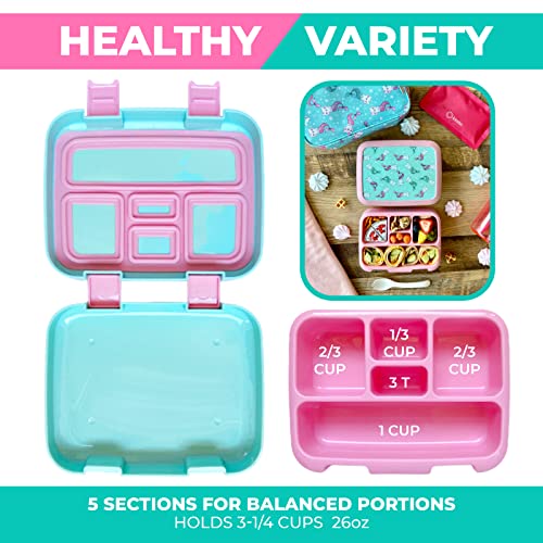 Kinsho Bento Lunch Box for Kids Toddlers, 5 Portion Control Sections, BPA Free Removable Plastic Tray, Pre-School Kid Toddler Daycare Lunches, Snack Container Ages 3 to 7 (Aqua Cat Mermaid) - Image 5