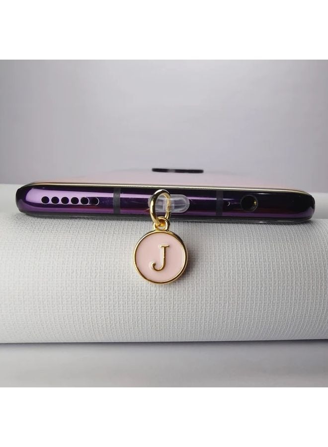 سدادة غبار لشاحن iPhone من Pink Enamel بسحر أحرف من A إلى Z، إكسسوار هاتف هدية من 5 إلى 14 - Image 5