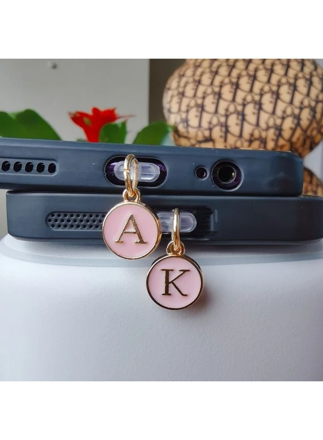سدادة غبار لشاحن iPhone من Pink Enamel بسحر أحرف من A إلى Z، إكسسوار هاتف هدية من 5 إلى 14 - Image 2