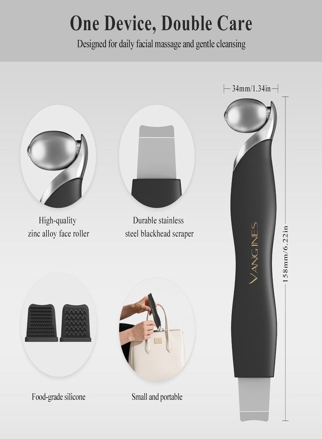 Vangines Blackhead Remover Tool with Ice Roller, Stainless Steel Face Scraper, Skin Scrubber Face Spatula for Deep Cleansing, 3-in-1 Skin Care Tool with 2 Silicone Brush Heads (Charcoal Black) - Image 3