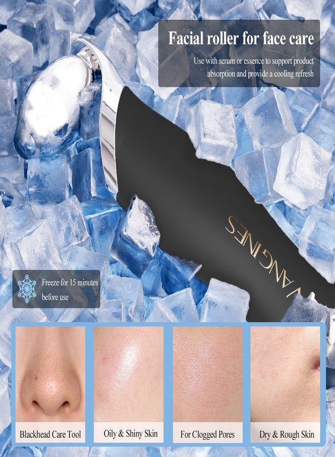 Vangines Blackhead Remover Tool with Ice Roller, Stainless Steel Face Scraper, Skin Scrubber Face Spatula for Deep Cleansing, 3-in-1 Skin Care Tool with 2 Silicone Brush Heads (Charcoal Black) - Image 5