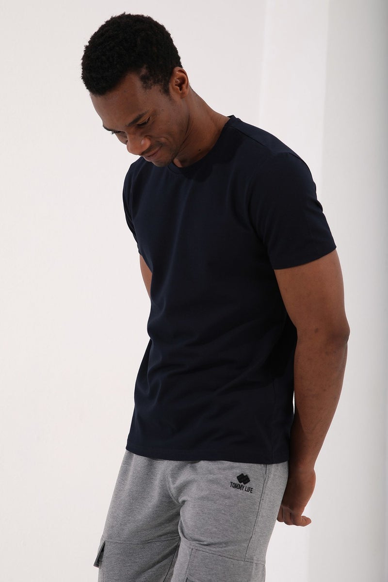 Tommy Life Navy Blue Men's Basic Short Sleeve Standard Pattern O Neck T-Shirt - 87911  - Image 3