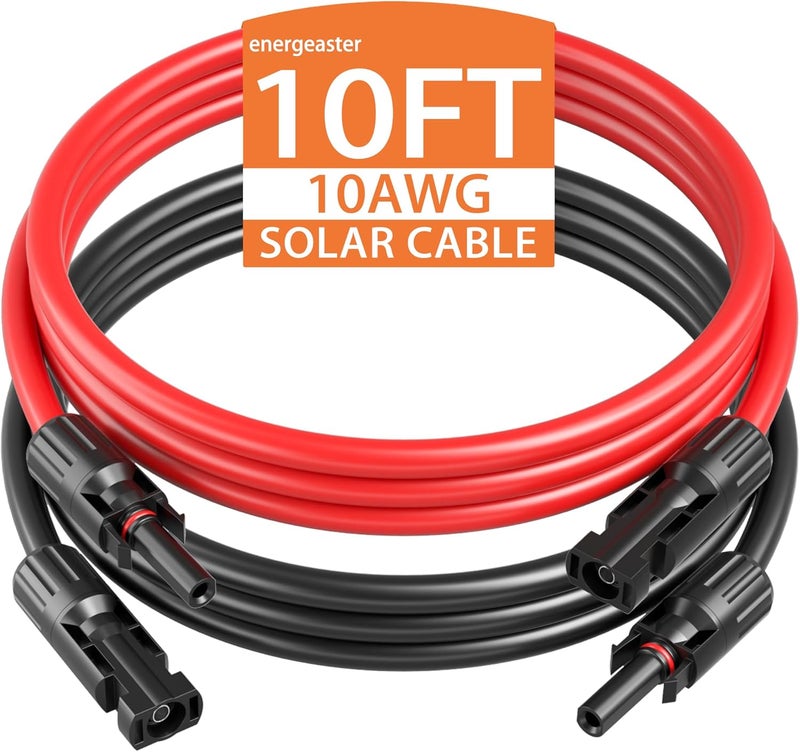 energeaster 10AWG Solar Extension Cable with Pair of Connectors Solar Panel Adaptor Kit Tool, mc4 Extension Cable,10 Gauge Wire,Red and Black(10FT Red + 10FT Black) - Image 1