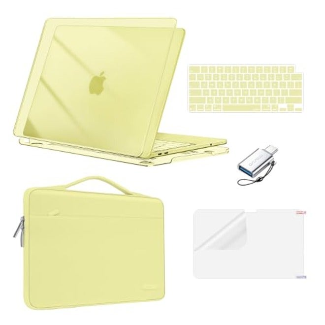 حافظة MOSISO المتوافقة مع MacBook Neo مقاس 13 بوصة 2026 A3404 شريحة A18 Pro، غطاء صلب واقي مع حقيبة حمل وأغطية لوحة مفاتيح وواقي شاشة ومحول USB، أسود