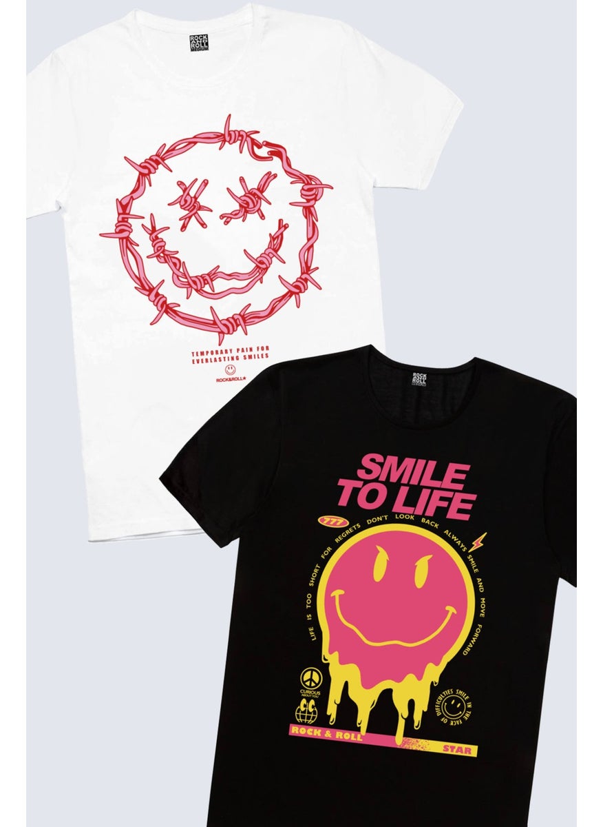 Rock&Roll - Rock & Roll Spiky Face White, Smile to Life Black Men's T-Shirt 2-Pack Eco - Image 1