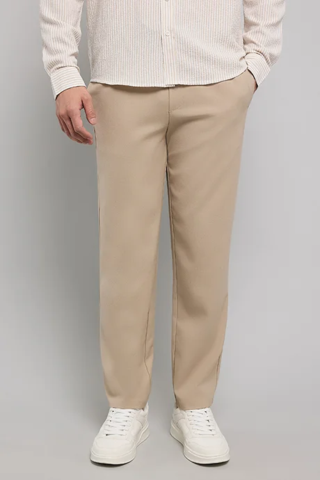R&B Solid Regular Fit Pants with Drawstring waist