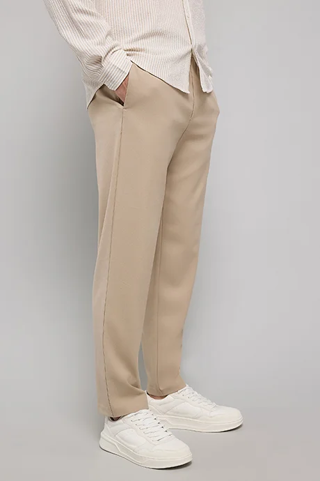 R&B Solid Regular Fit Pants with Drawstring waist