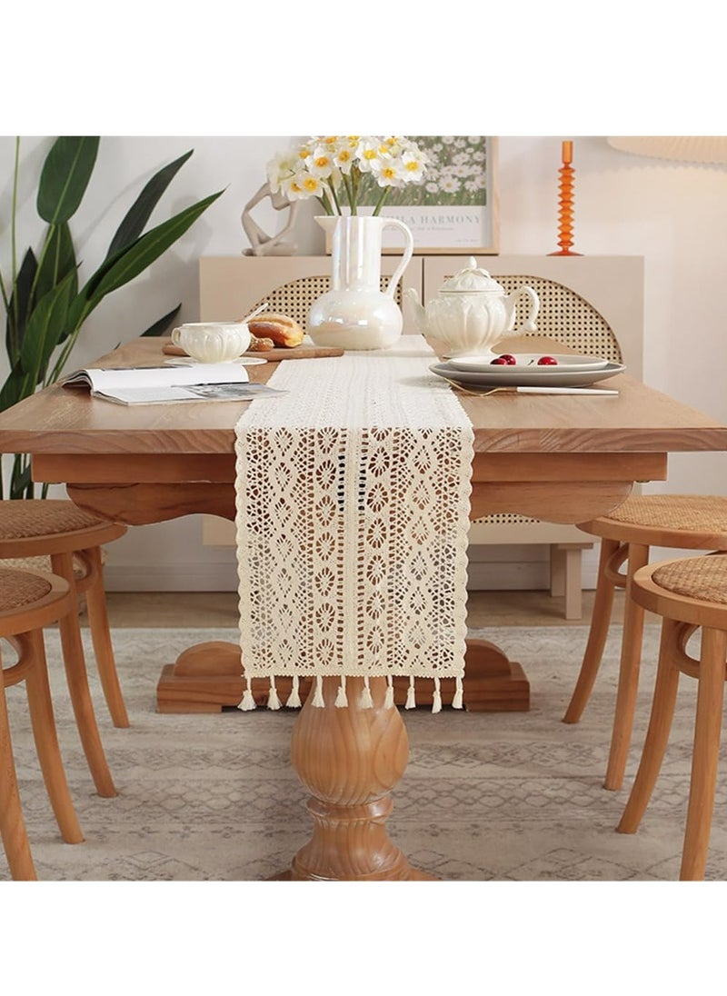 Oasisgalore 90" Boho Crochet Table Runner, Bohemian Rustic for Kitchen & Dining Decor  - Image 4