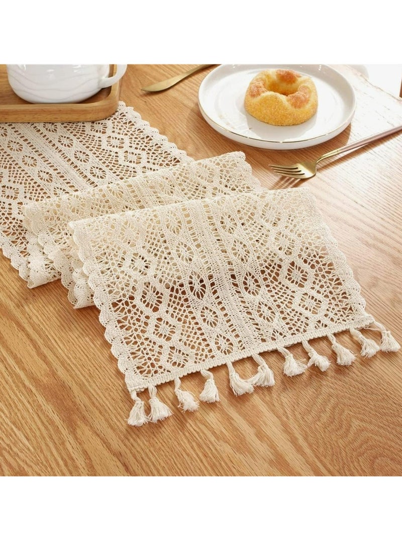 Oasisgalore 90" Boho Crochet Table Runner, Bohemian Rustic for Kitchen & Dining Decor  - Image 5